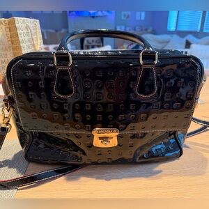 Arcadia Leather Glossy Black Satchel Bag